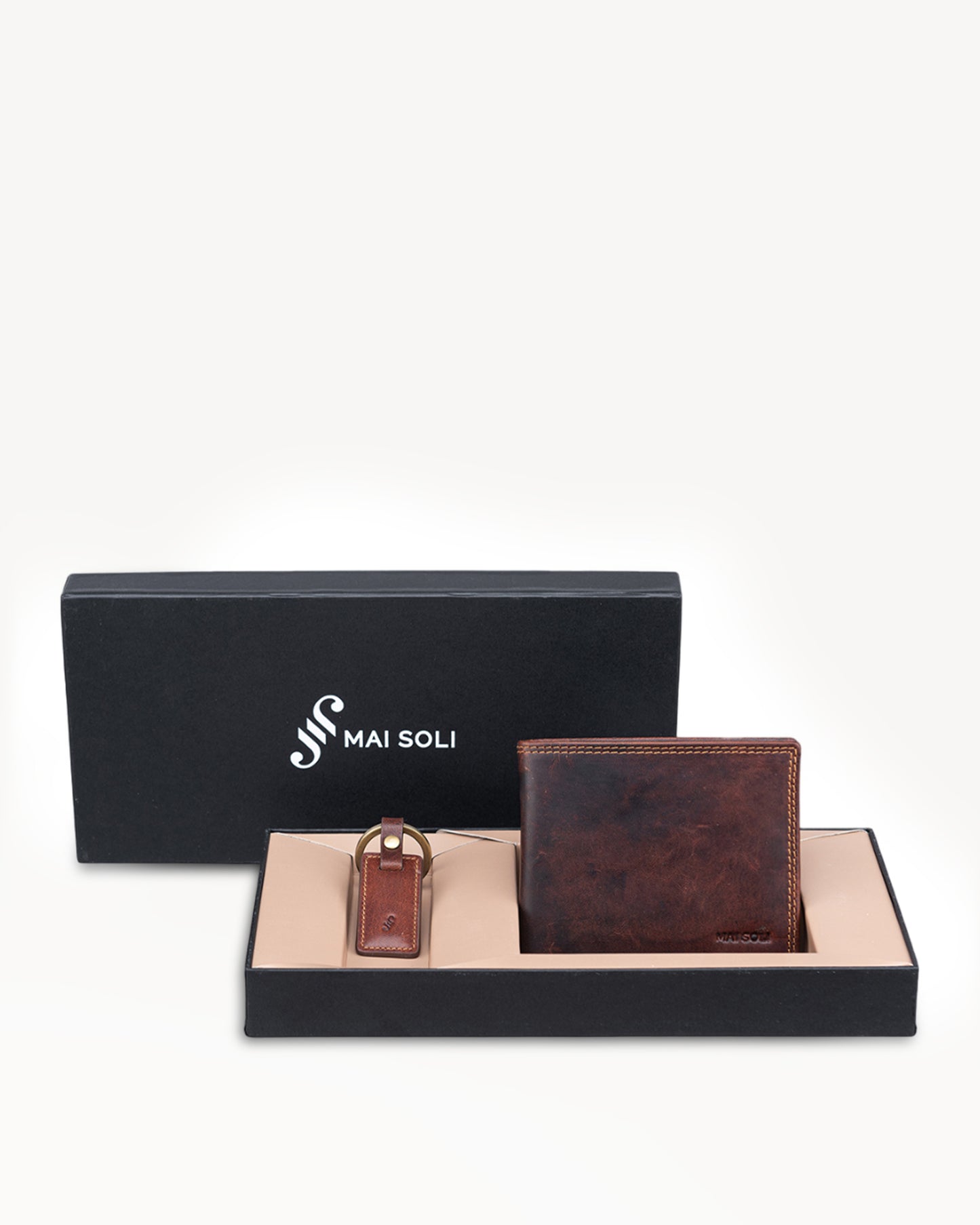 Dark Vintage Bi-Fold Wallet + Key Ring Gift Set- Brown