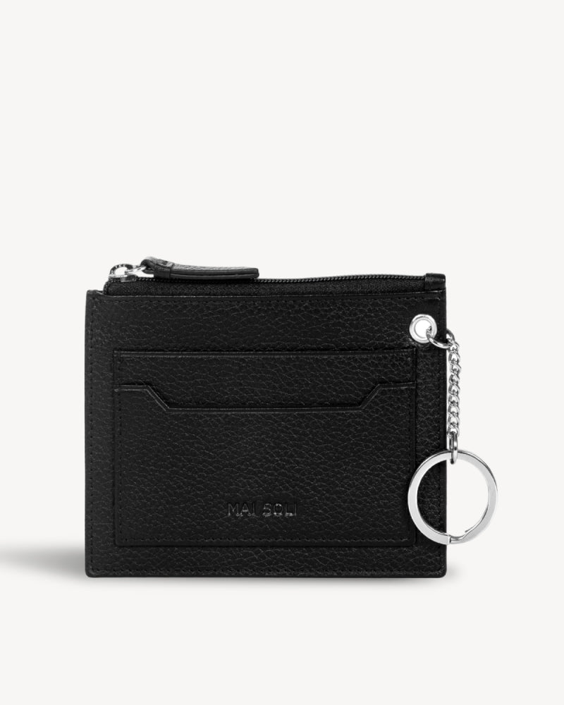 Gusty RFID Protected Leather Wallet with Key Ring - Black