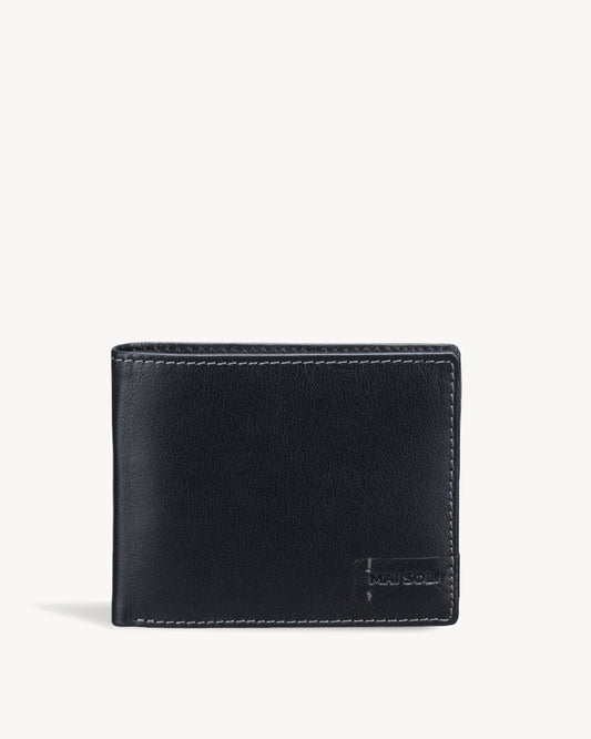 Ranch Bi-fold Leather Men's Wallet with 2 Slot Credit Card Holder & Classy Gift Box - Soft Black