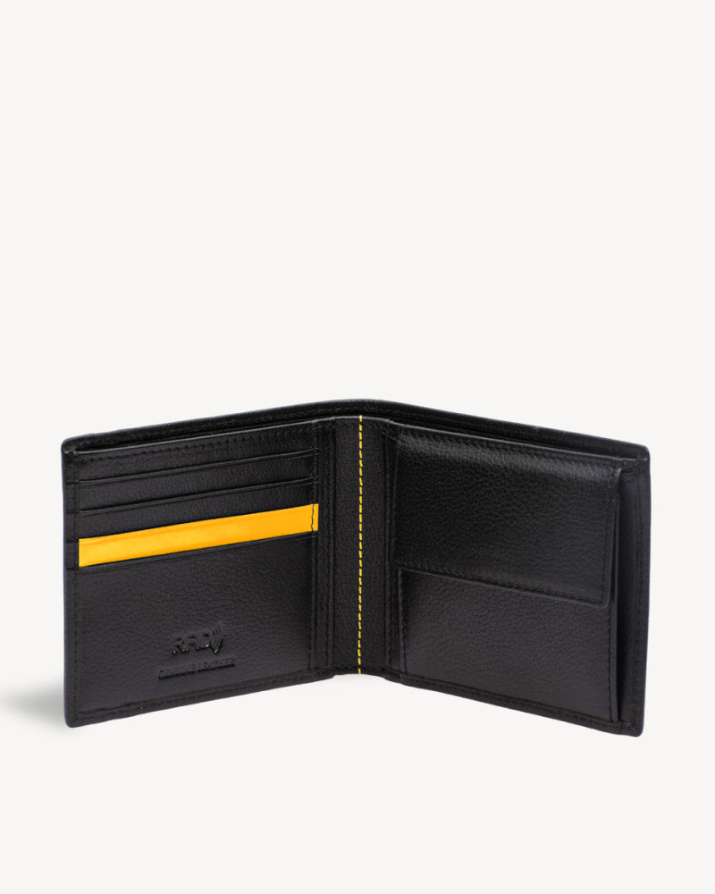 Neo Leather Two Fold wallet with Coin Pocket - Black / Yellow
