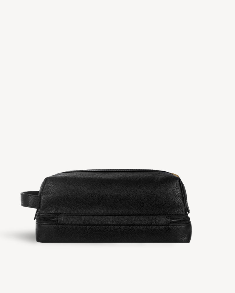 Waxed Canvas & Leather Toiletry Bag - Khaki / Black