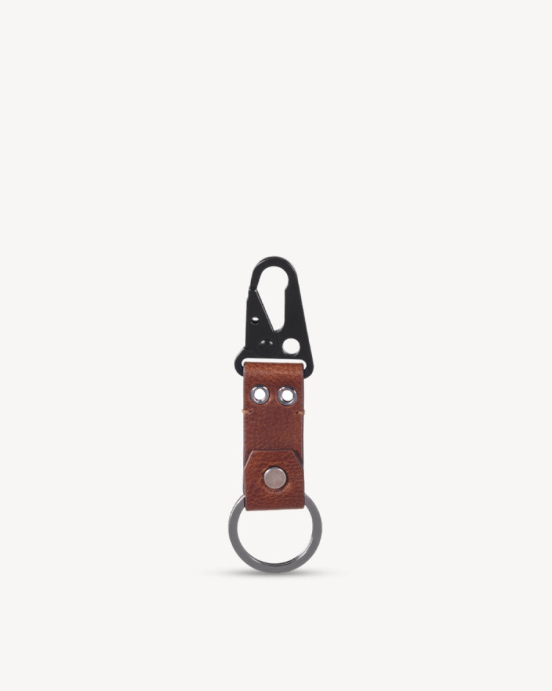 Rover Leather Metal Key Ring - Brown