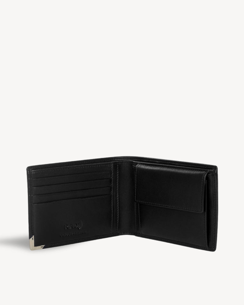 Elite RFID Protected Bifold Wallet with Coin Pocket - Black Beige