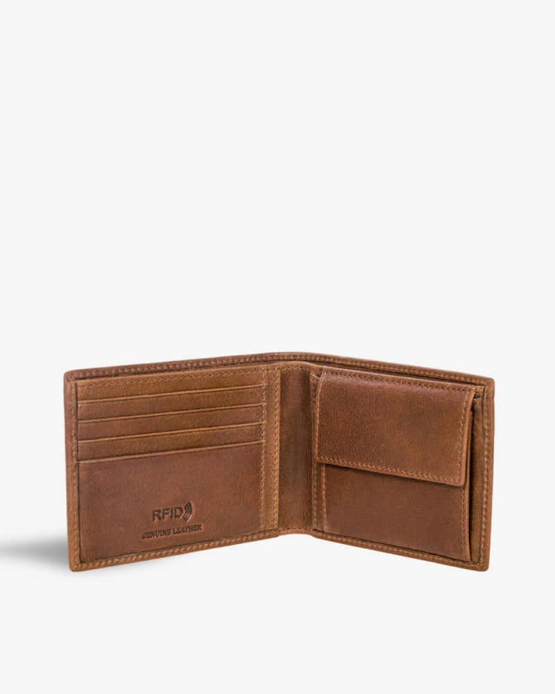Ranger RFID Protected Bifold Wallet with Coin Pocket - Brown