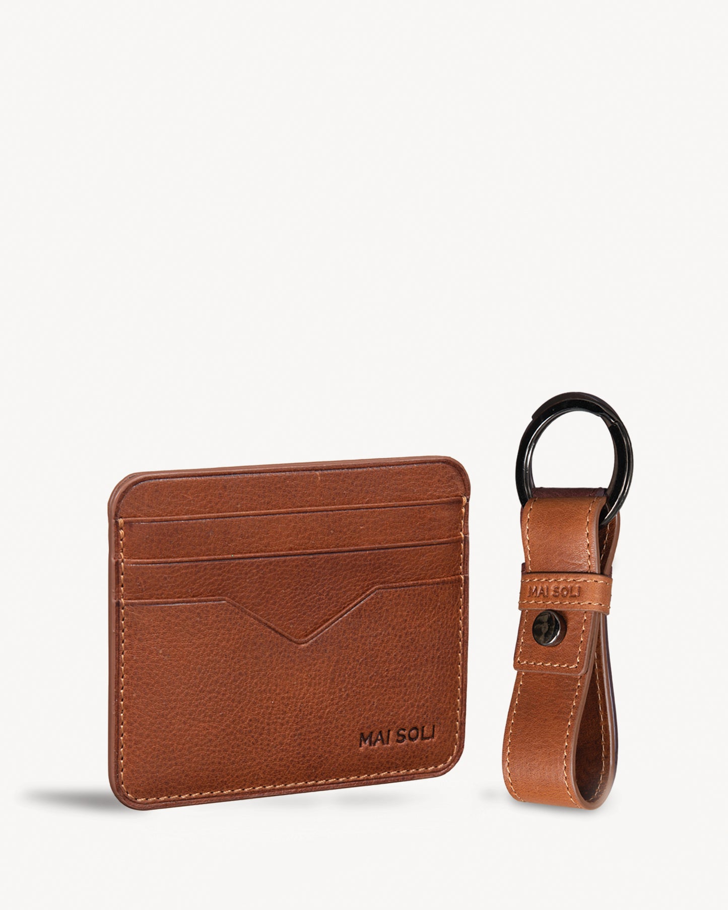 Leather Card Holder + Leather Key Ring Gift set - Tan