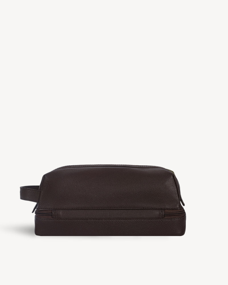 Waxed Canvas & Leather Toiletry Bag - Moss Green / Brown