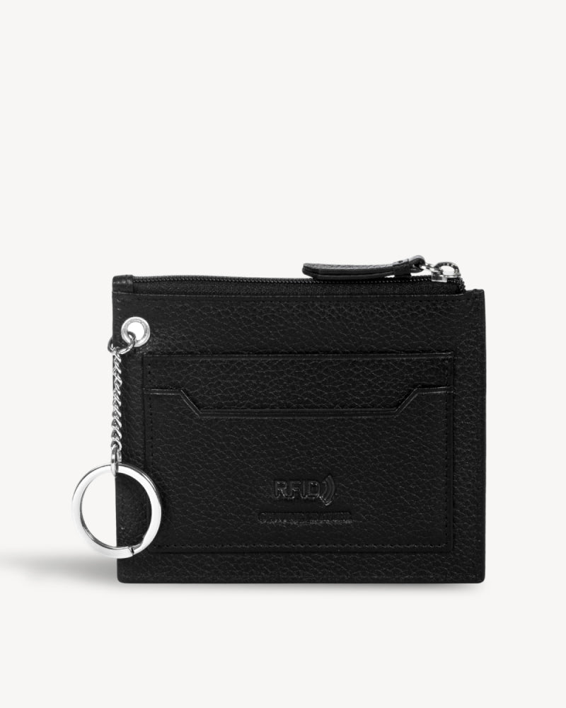 Gusty RFID Protected Leather Wallet with Key Ring - Black