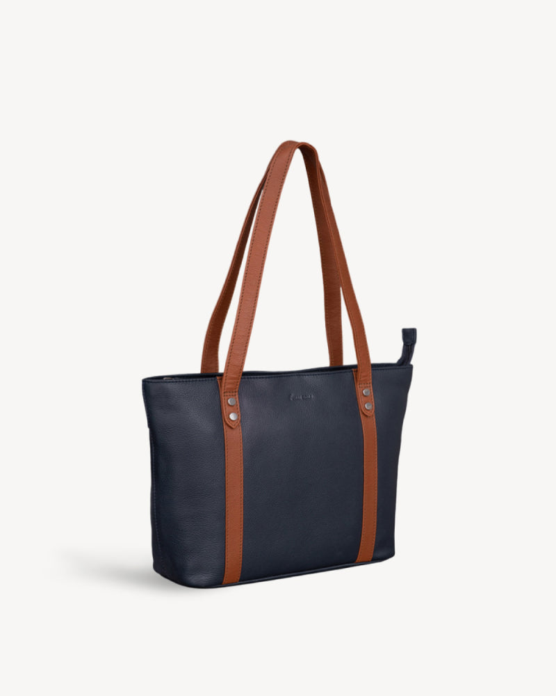 Luna Tote Bag - Navy / Tan