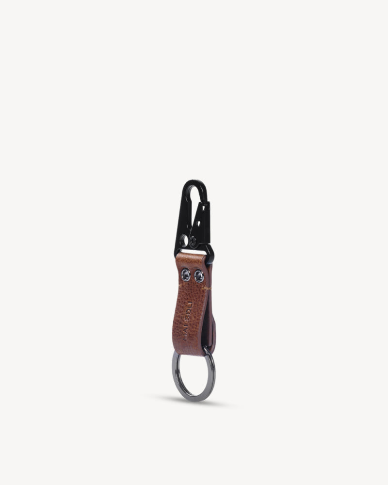Rover Leather Metal Key Ring - Brown