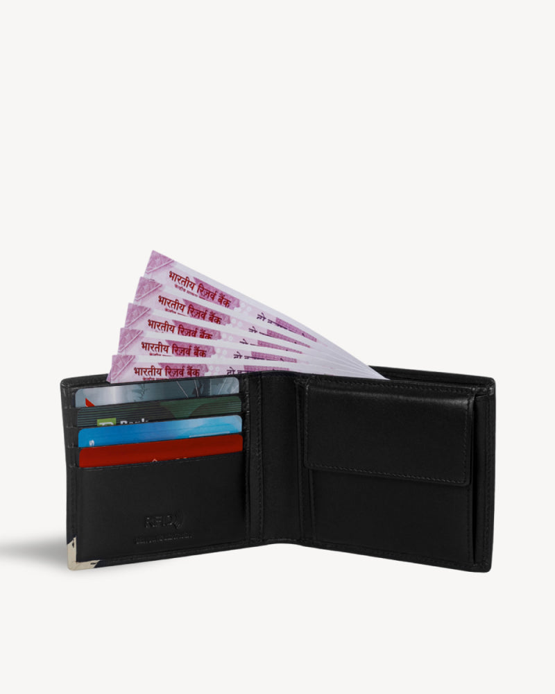 Elite RFID Protected Bifold Wallet with Coin Pocket - Black Beige