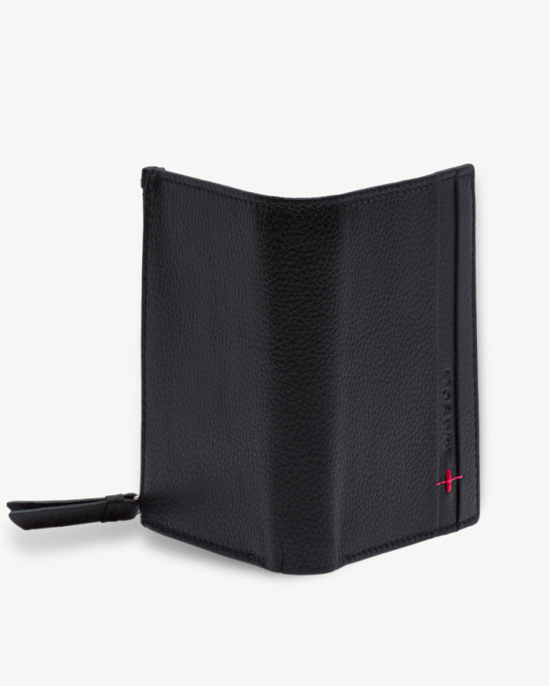 Neo Leather Two Fold Wallet with zip pocket - Black / Red