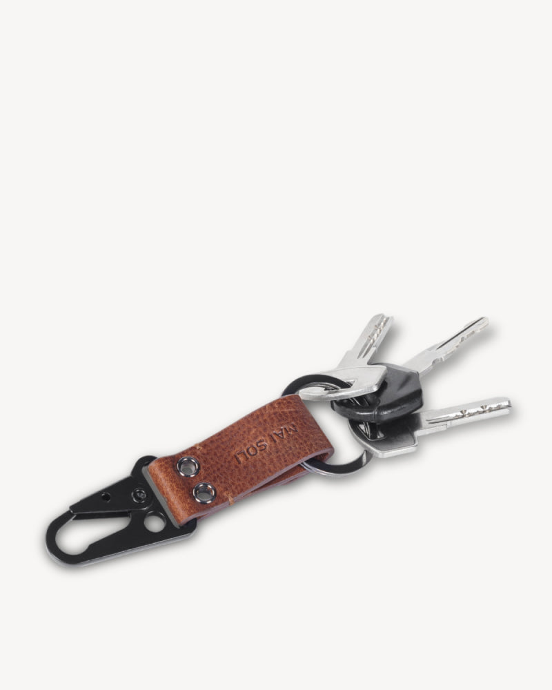 Rover Leather Metal Key Ring - Brown