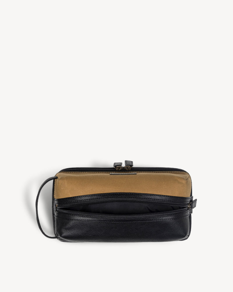 Waxed Canvas & Leather Toiletry Bag - Khaki / Black