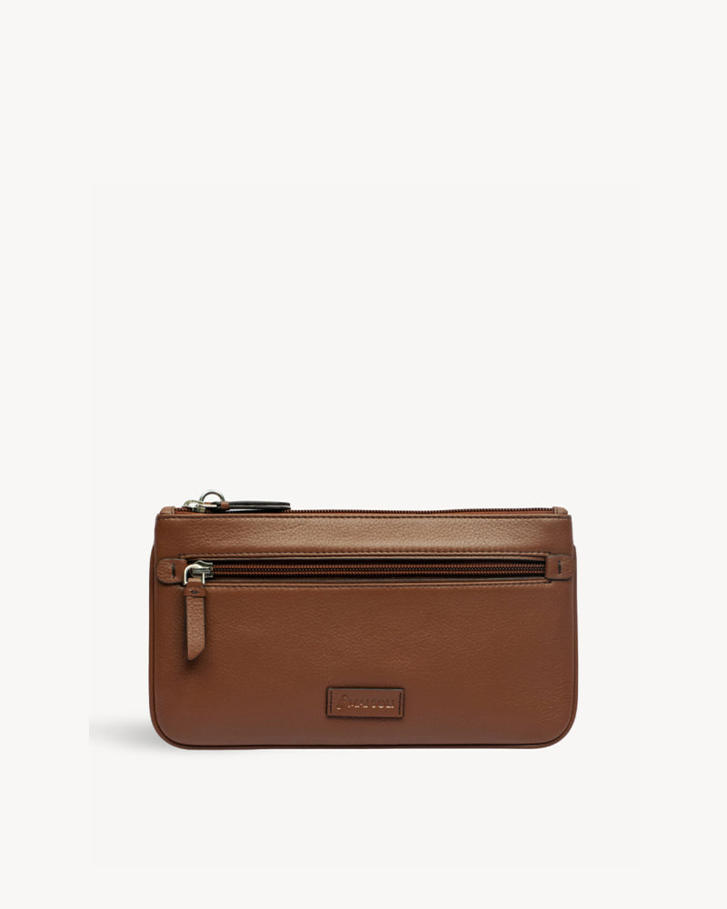 Virginia Large Slim Wristlet Pouch - Cognac Brown