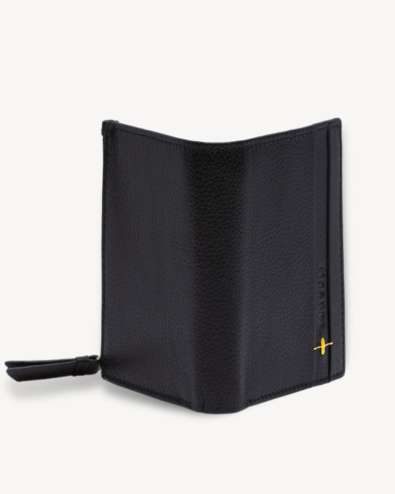 Neo Leather Two Fold Wallet with zip pocket - Black / Yellow