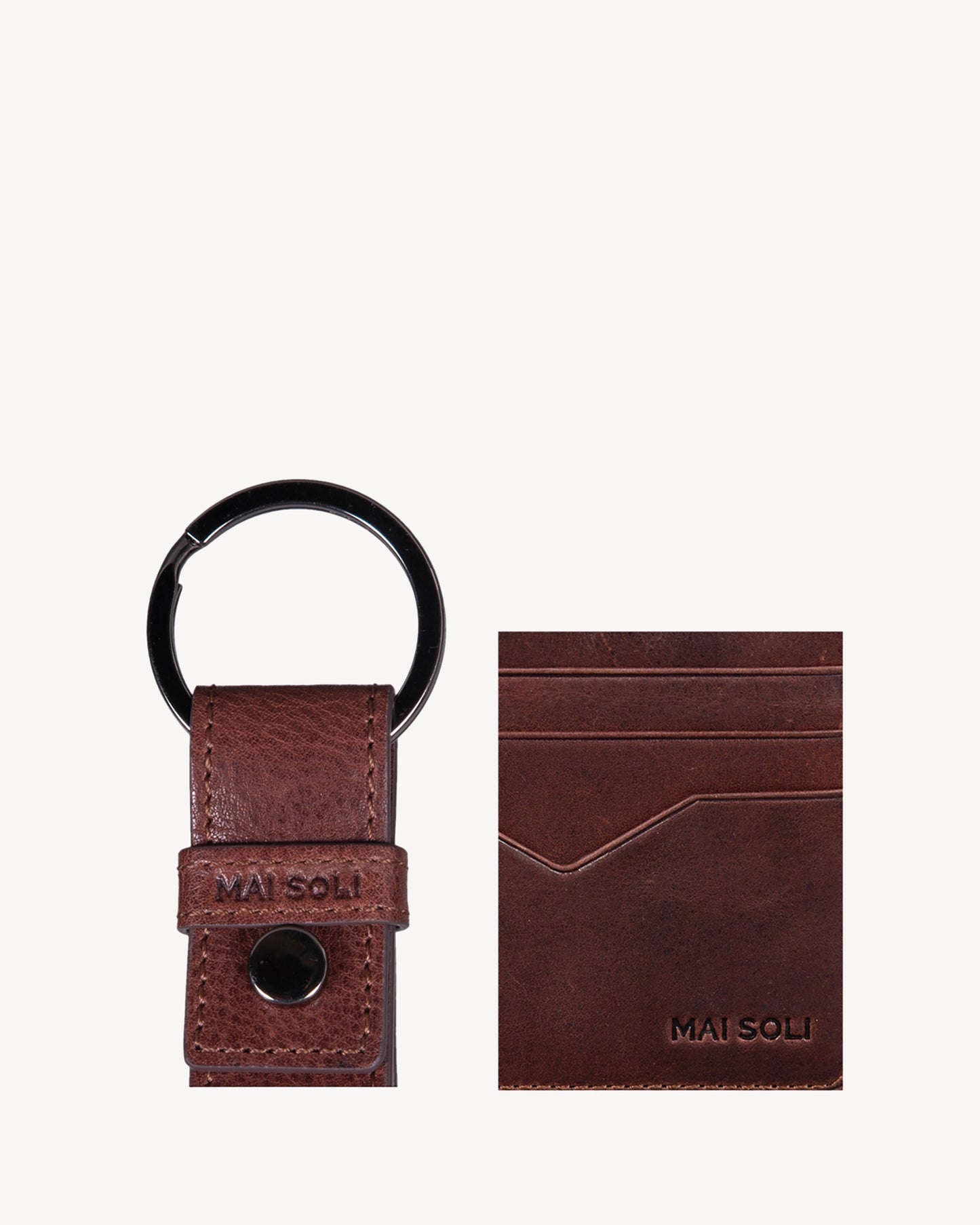 Leather Card Holder + Leather Key Ring Gift set - Brown