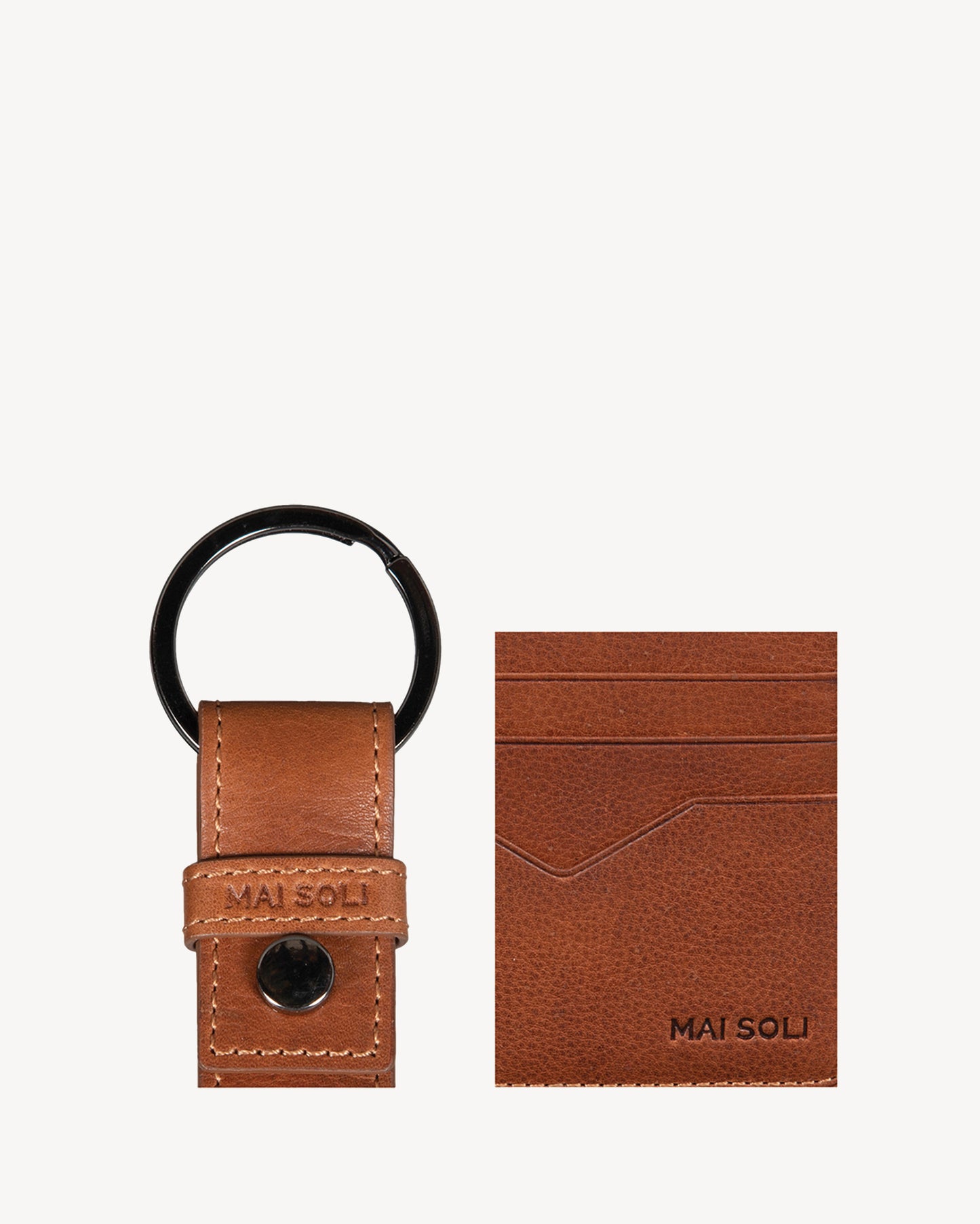 Leather Card Holder + Leather Key Ring Gift set - Tan