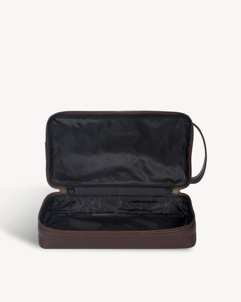 Waxed Canvas & Leather Toiletry Bag - Moss Green / Brown