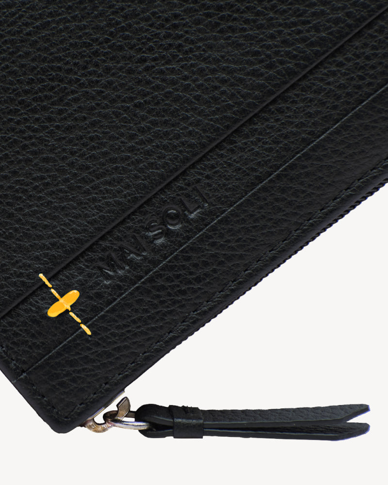Neo Leather Two Fold Wallet with zip pocket - Black / Yellow