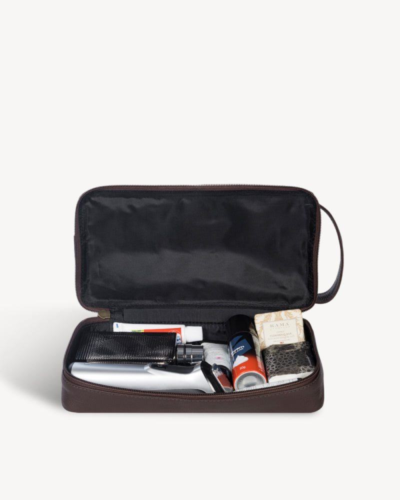 Waxed Canvas & Leather Toiletry Bag - Moss Green / Brown