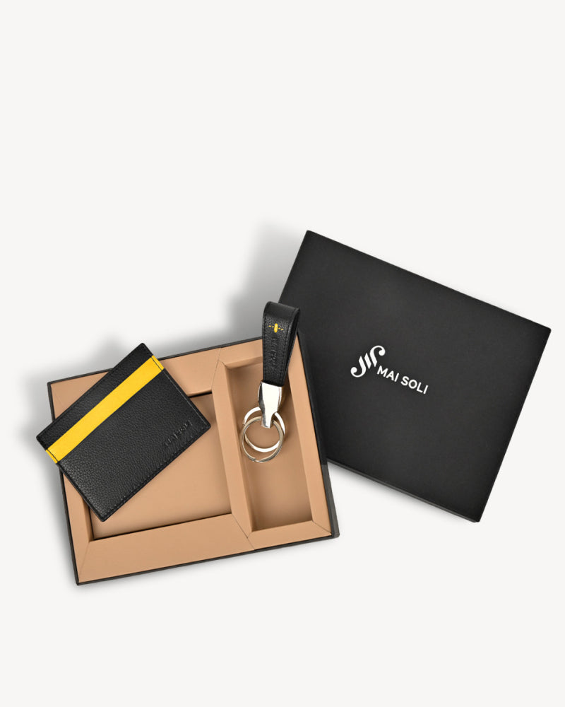 Neo Card Holder + Key Ring Gift Set - Black / Yellow