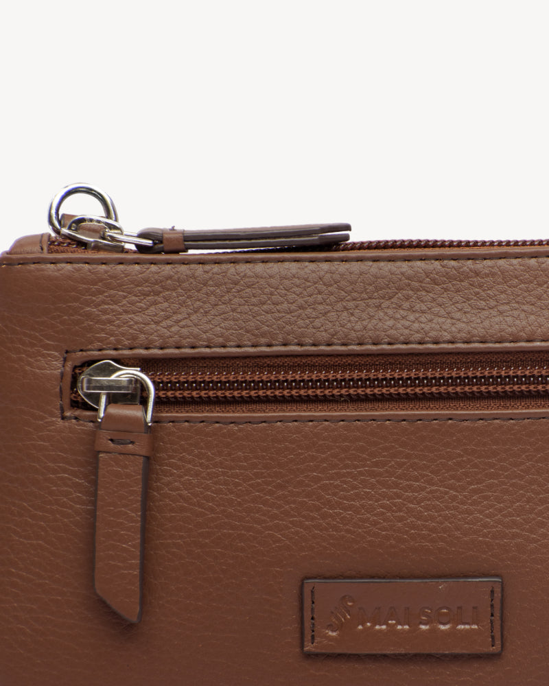 Virginia Small Slim Wristlet Pouch - Cognac Brown