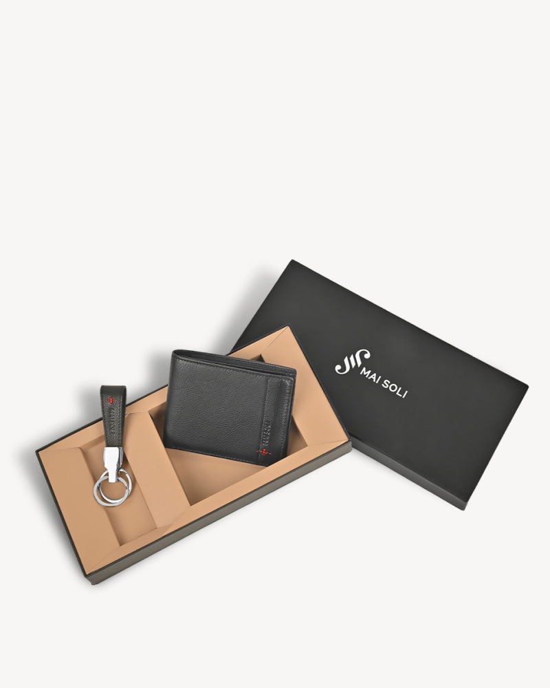 Neo Bi-Fold Wallet + Key Ring Gift Set - Black / Red