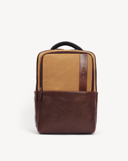Lyon Waxed Canvas & Leather Backpack - Brown Tan