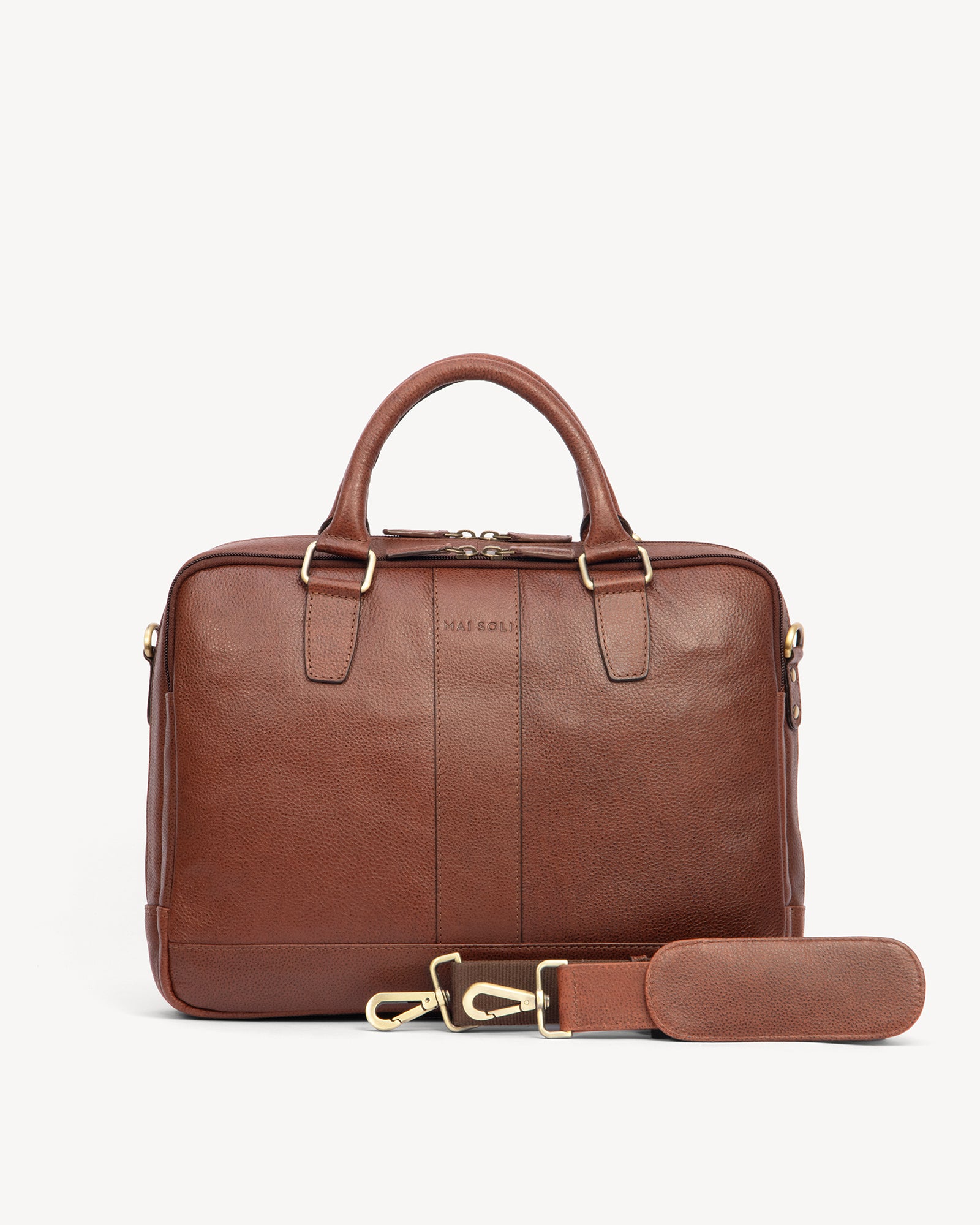 Wall Street Dual Zip Laptop Bag Cognac Brown1