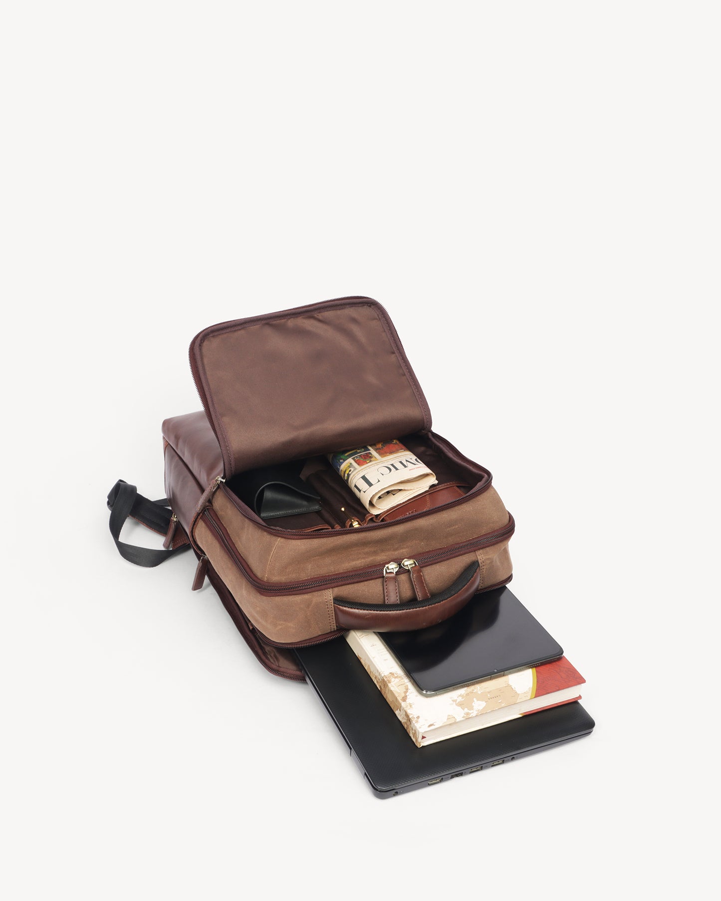 Lyon Waxed Canvas & Leather Backpack - Vintage Brown