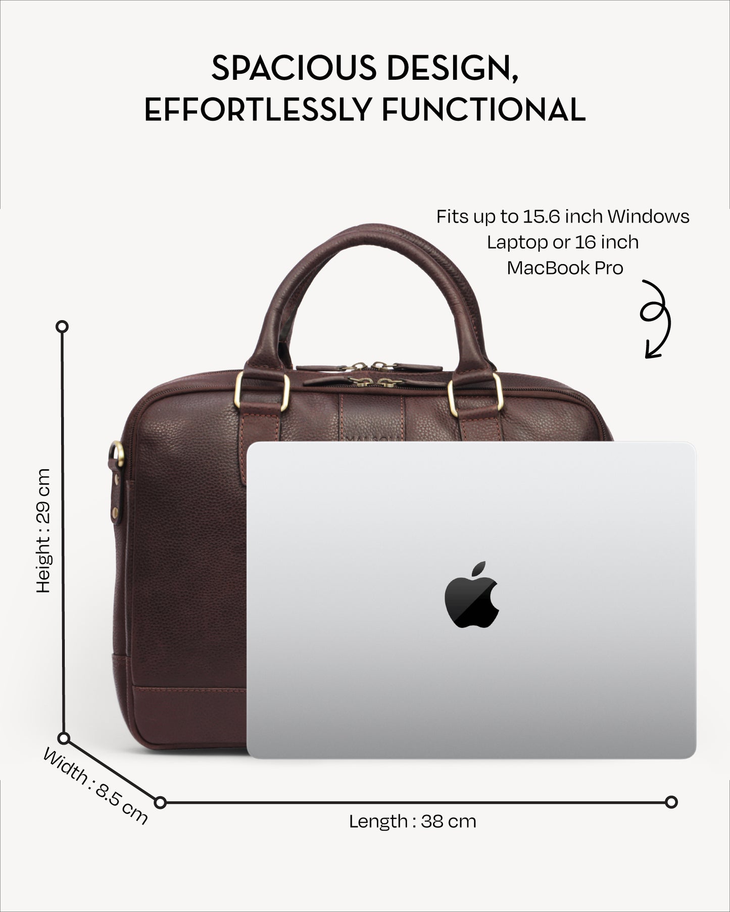 Wall Street Dual Zip Laptop Bag - Cinnamon Brown
