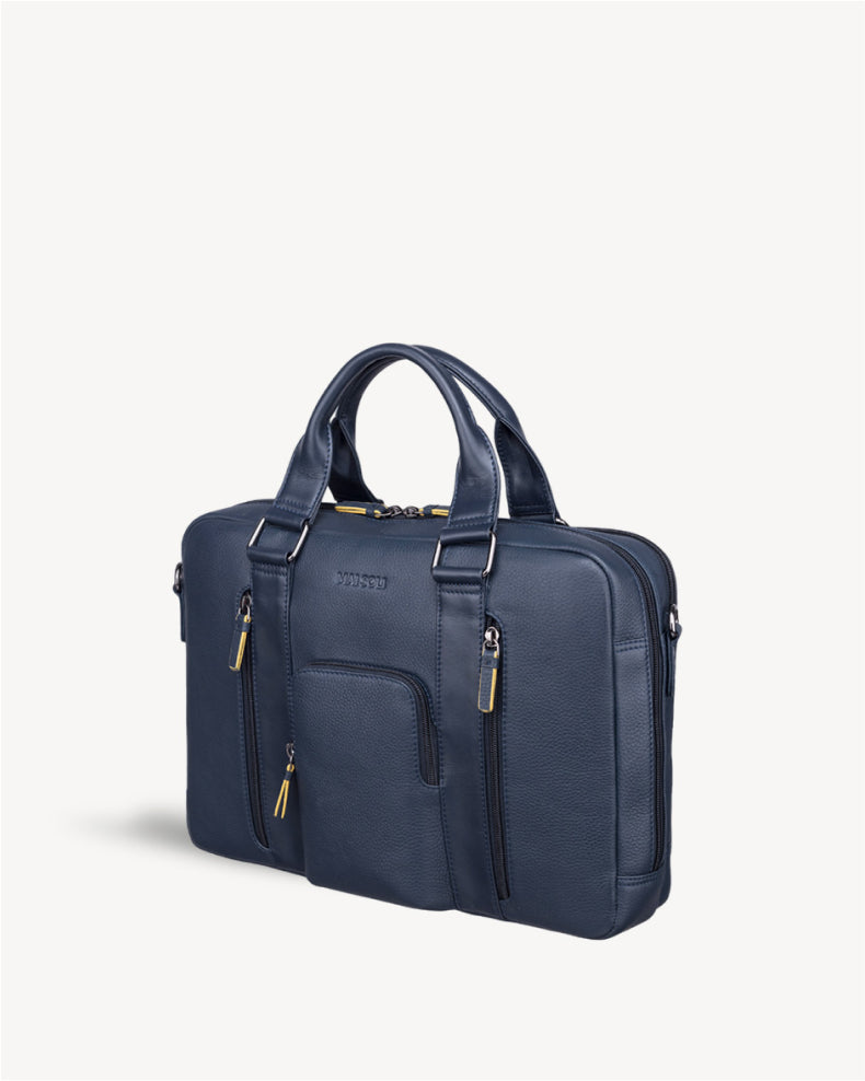 Chester Double Zip Laptop Bag - Navy Blue