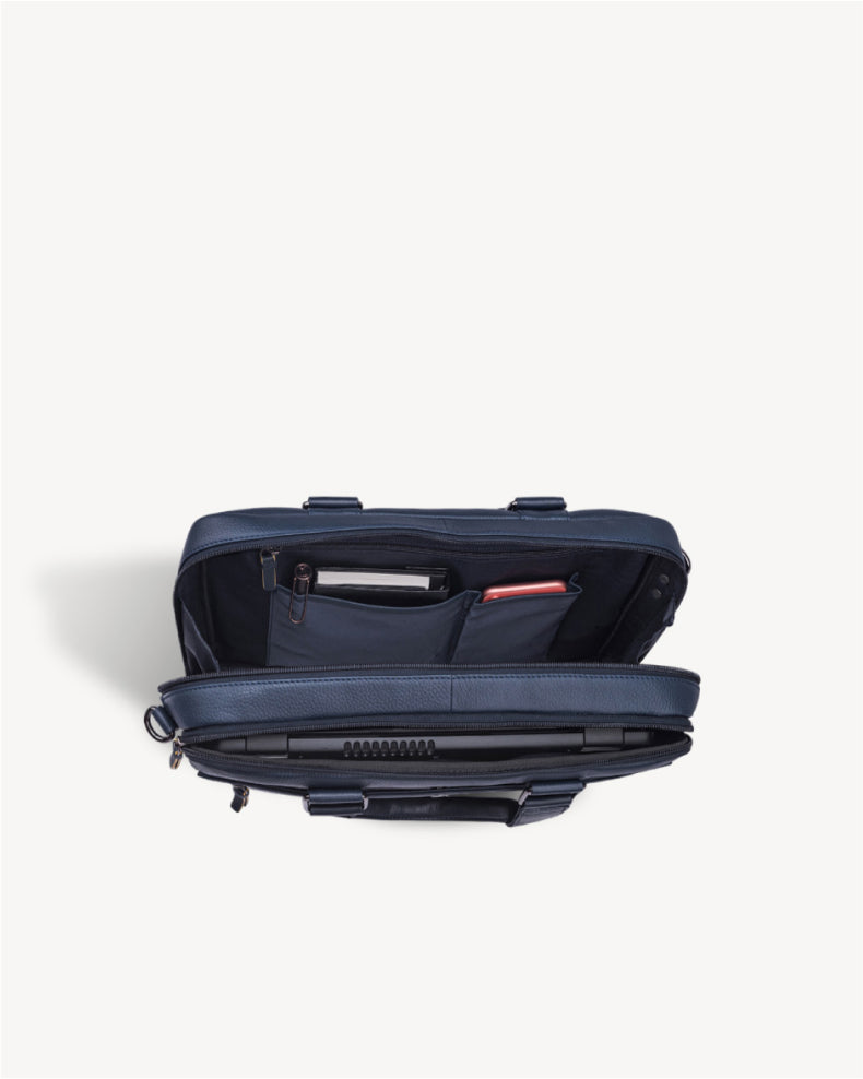Chester Double Zip Laptop Bag - Navy Blue