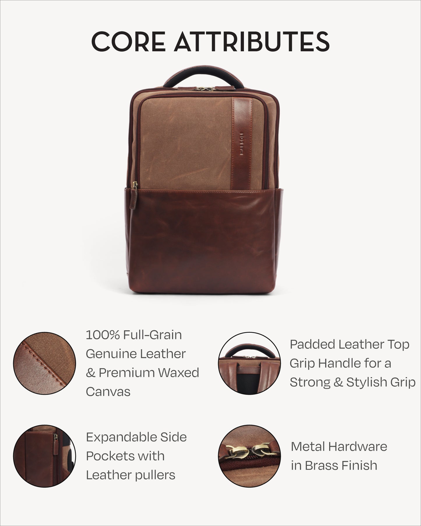 Lyon Waxed Canvas & Leather Backpack - Vintage Brown