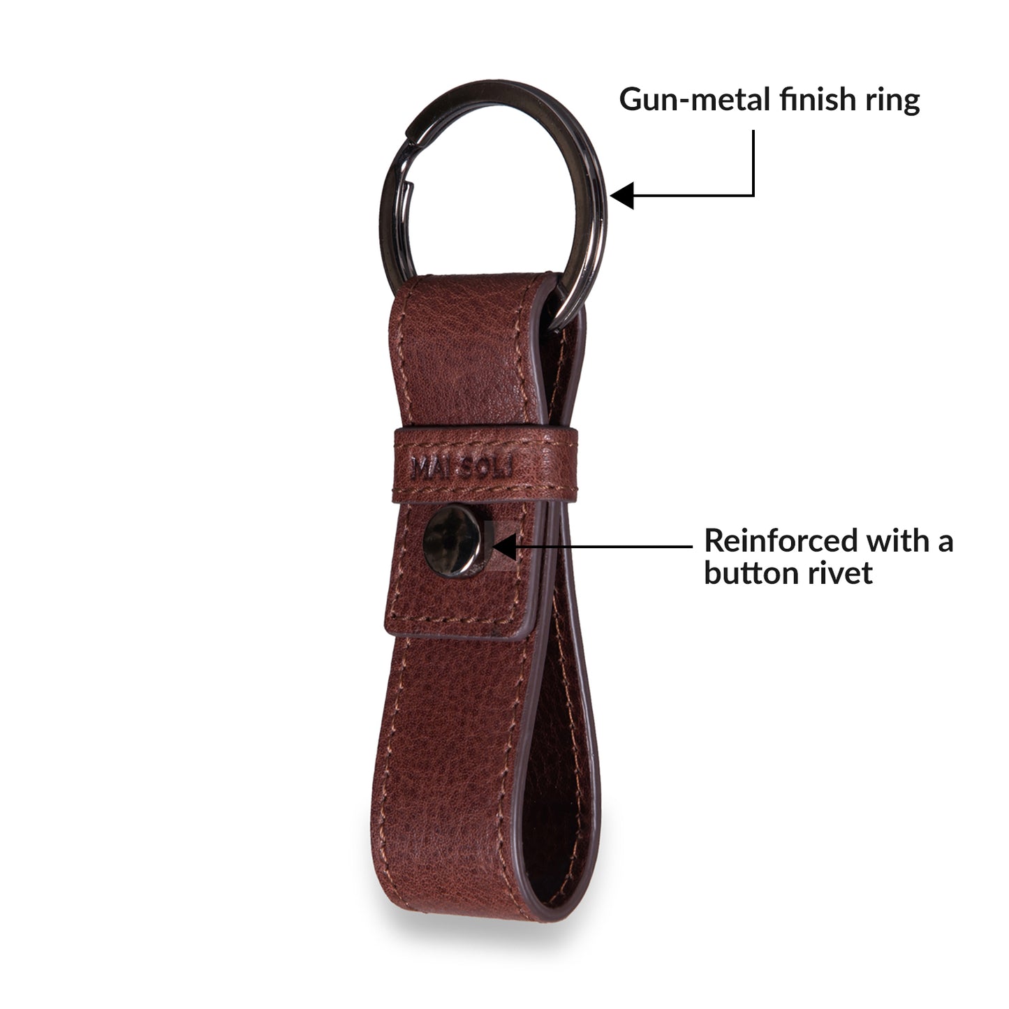 Cleo Leather Metal Key Ring - Brown