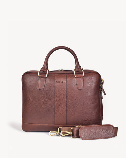 Wall Street Dual Zip Laptop Bag  - Cinnamon Brown