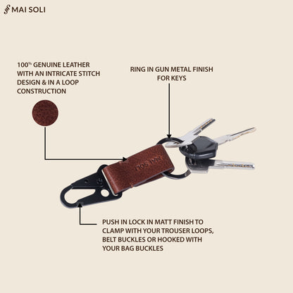 Wanderloop Leather Metal Key Ring - Brown