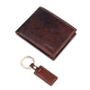 Dark Vintage Leather RFID Protected Bifold Wallet with Key Ring - Brown