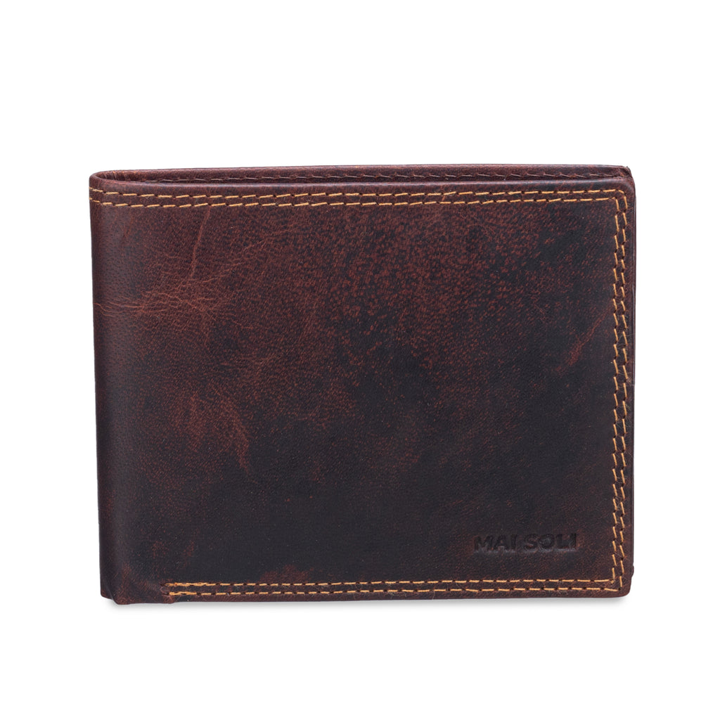 Dark Vintage RFID Protected Bifold Wallet with Credit Card Holder - Brown