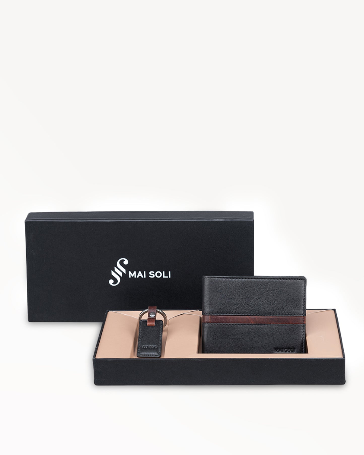 RFID Protected Pilot Bi-fold Leather Men's Wallet with Key Ring, Classy Gift Box - Black & Brown