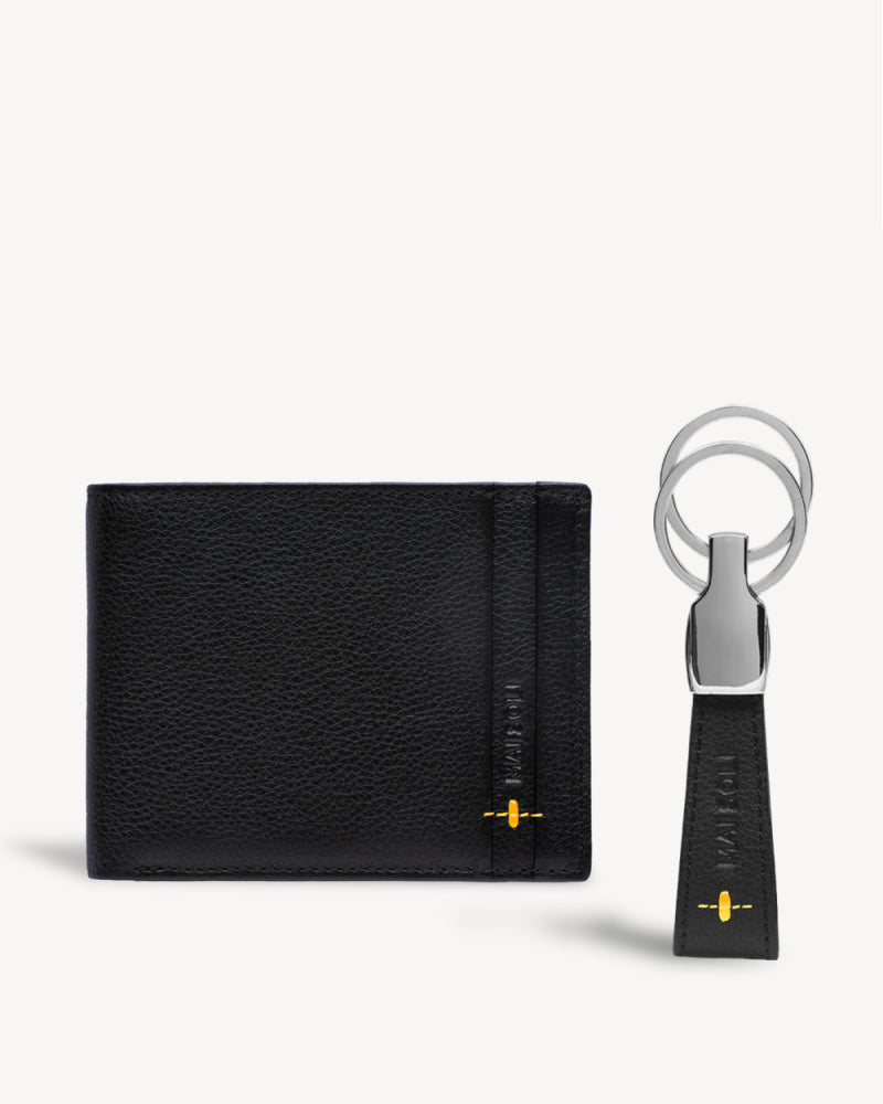 Neo Bi-Fold Wallet + Key Ring Gift Set - Black / Yellow