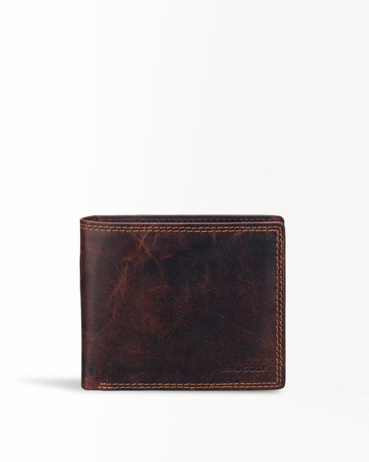 Dark Vintage Leather Wallet with RFID Blocking - Brown