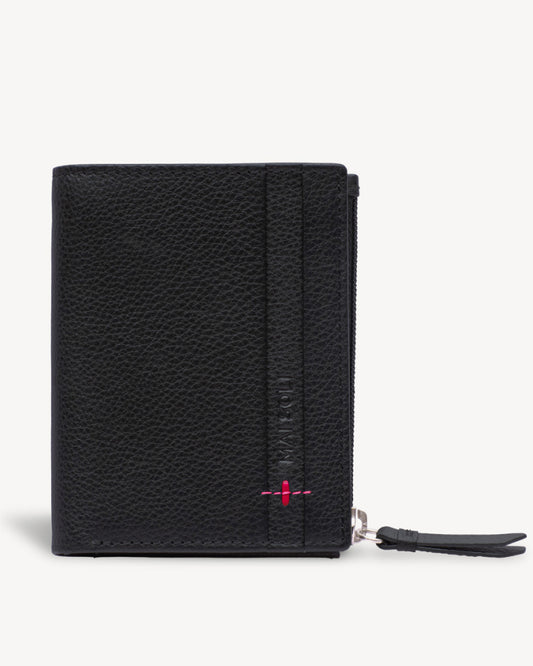 Neo Leather Two Fold Wallet with zip pocket - Black / Red