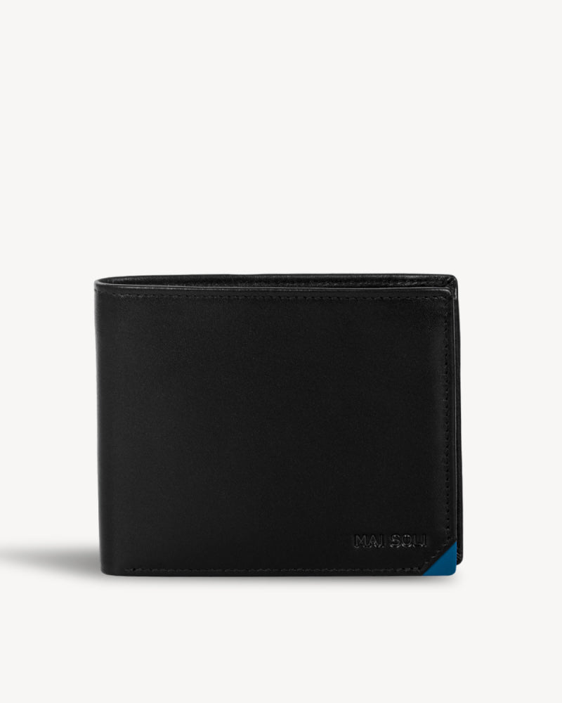 Elite RFID Protected Bifold Wallet with Coin Pocket - Black Blue