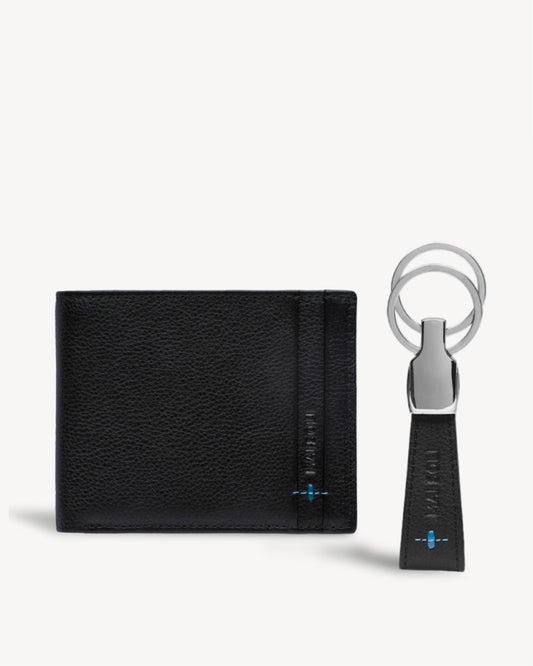 Neo Bi-Fold Wallet + Key Ring Gift Set - Black / Blue