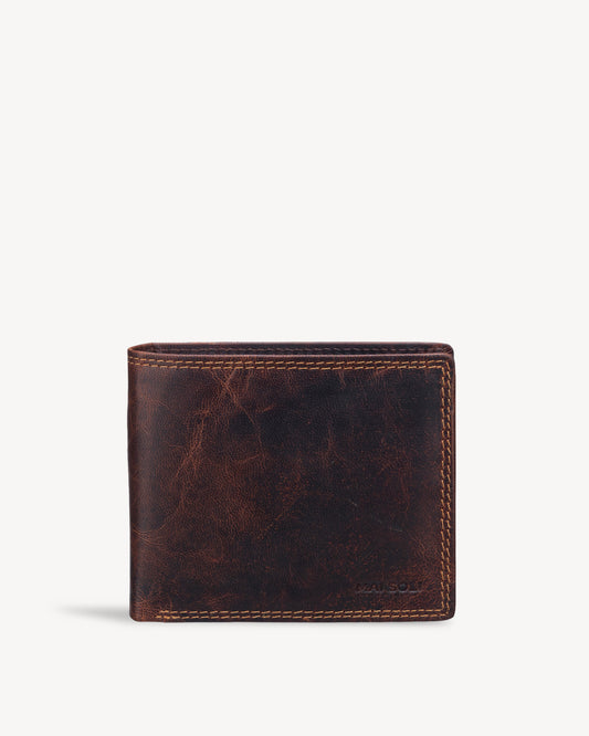 Dark Vintage Leather Wallet with RFID Blocking - Brown