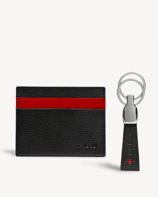 Neo Card Holder + Key Ring Gift Set - Black / Red