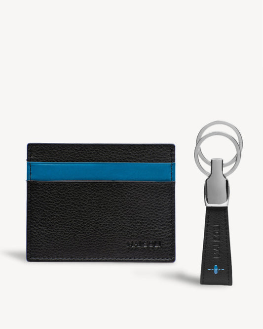 Neo Card Holder + Key Ring Gift Set - Black / Blue