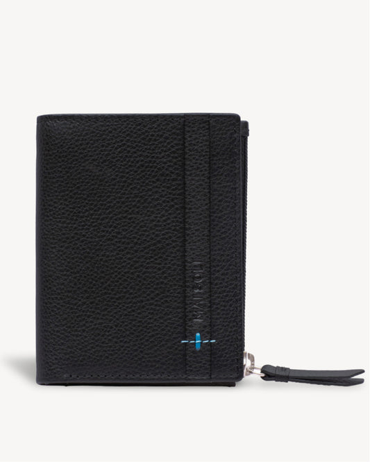 Neo Leather Two Fold Wallet with zip pocket - Black / Blue