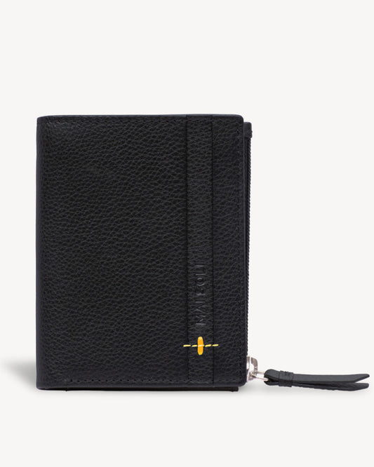 Neo Leather Two Fold Wallet with zip pocket - Black / Yellow